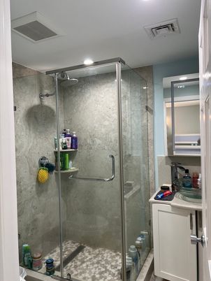 Bathroom, Glass Shower, Interior, Recessed Lighting