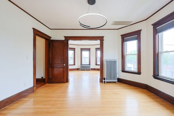 Empty room, Interior, Pendant Lights, Wood Texture Flooring