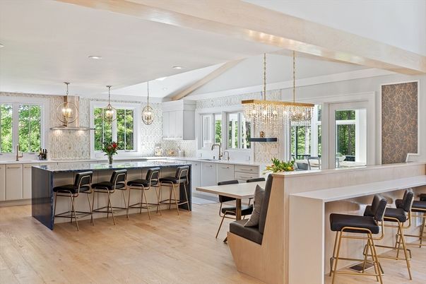 Chandelier, Interior, Kitchen, Pendant Lights, Recessed Lighting, Wood Texture Flooring