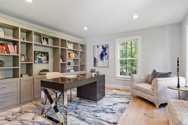 Home Office, Interior, Recessed Lighting, Wood Texture Flooring