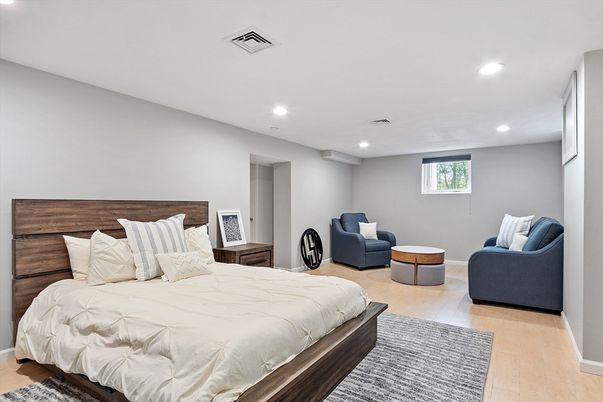 Bedroom, Interior, Recessed Lighting, Wood Texture Flooring