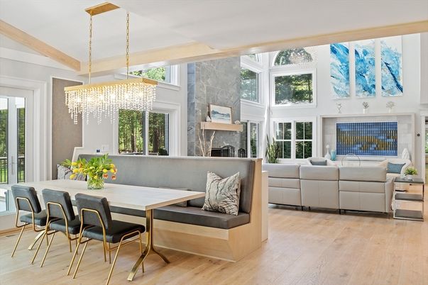 Chandelier, Dining room, Fireplace, Interior, Living room, Wood Texture Flooring