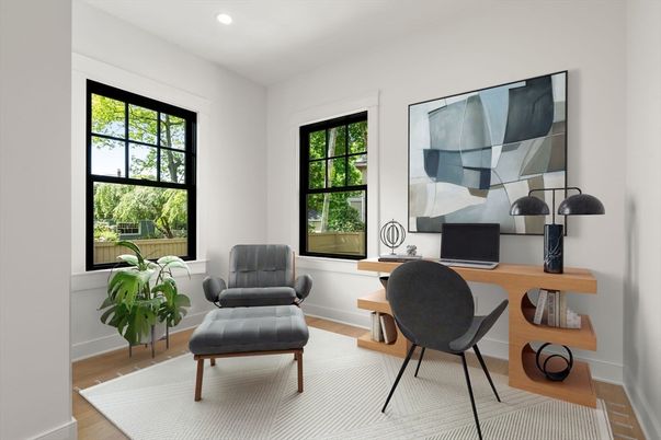 Home Office, Interior, Recessed Lighting, Wood Texture Flooring