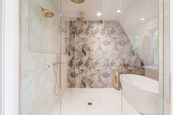 Bathroom, Interior, Marble Walls, Recessed Lighting