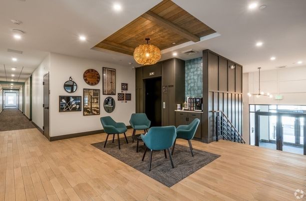 Chandelier, Elevator, Interior, Pendant Lights, Recessed Lighting, Wooden Ceilings, Wood Texture Flooring