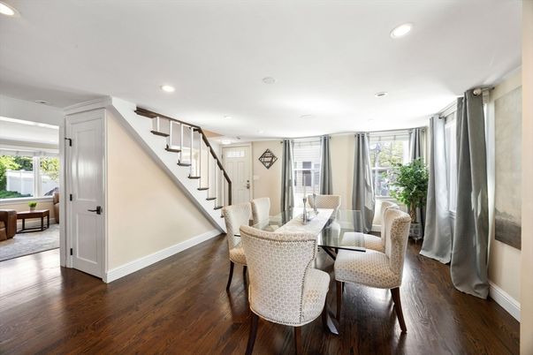 Dining room, Interior, Recessed Lighting, Wood Texture Flooring