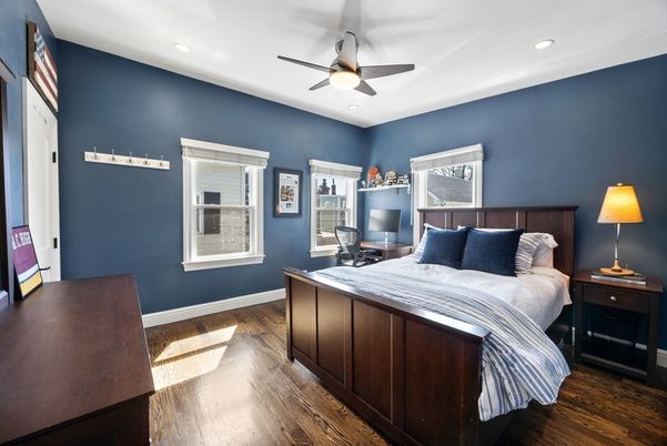 Bedroom, Home Office, Interior, Recessed Lighting, Wood Texture Flooring