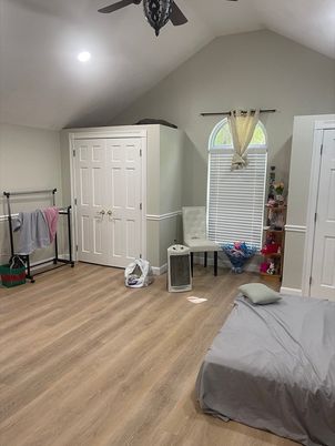 Bedroom, Interior, Recessed Lighting, Wood Texture Flooring