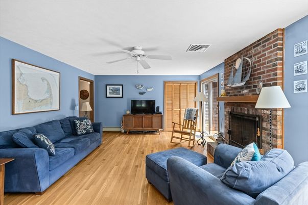 Fireplace, Interior, Living room, Stone Walls, Wood Texture Flooring