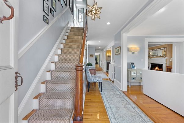 Fireplace, Interior, Recessed Lighting, Wood Texture Flooring