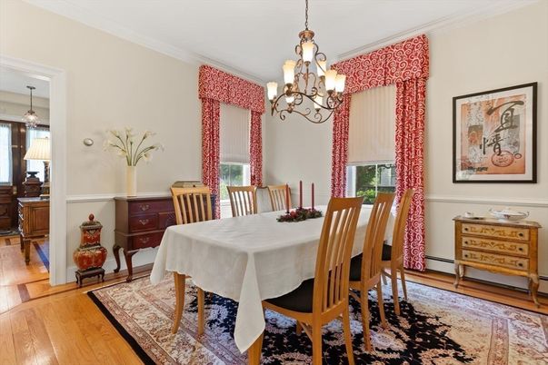 Chandelier, Dining room, Interior, Pendant Lights, Wood Texture Flooring