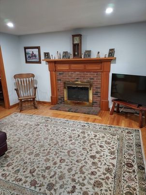 Fireplace, Interior, Recessed Lighting, Wood Texture Flooring