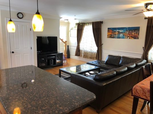 Interior, Living room, Pendant Lights, Wood Texture Flooring