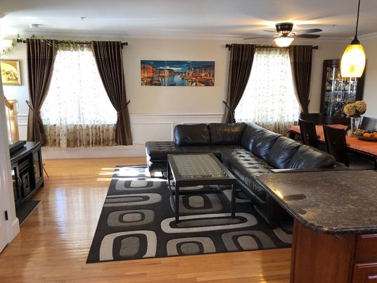 Dining room, Interior, Living room, Pendant Lights, Wood Texture Flooring