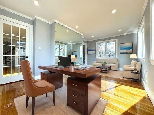 Home Office, Interior, Living room, Recessed Lighting, Wood Texture Flooring