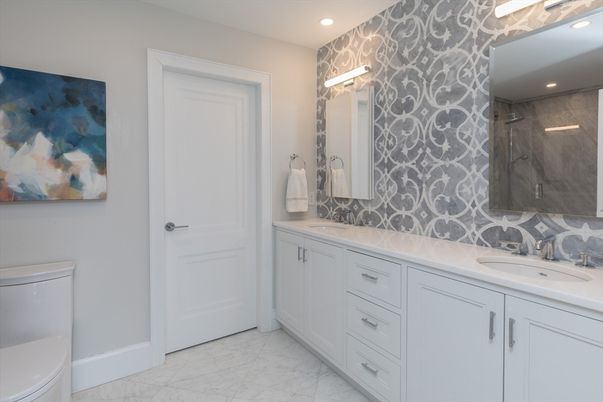 Bathroom, Dual Sink Vanities, Interior, Marble, Recessed Lighting