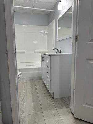 Bathroom, Dual Sink Vanities, Interior, Wood Texture Flooring
