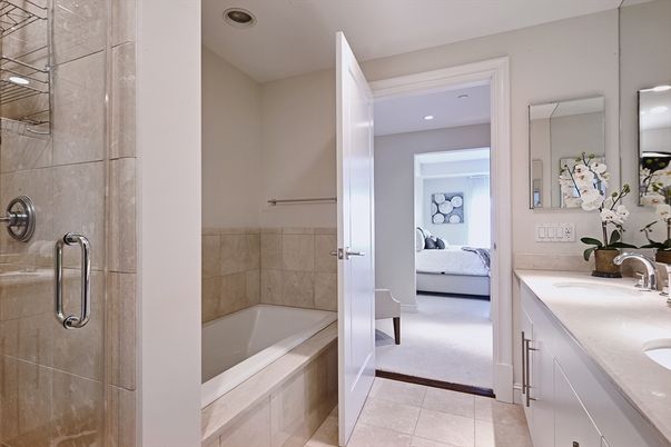 Bathroom, Bedroom, Dual Sink Vanities, Glass Shower, Interior, Recessed Lighting