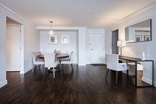 Dining room, Interior, Pendant Lights, Wood Texture Flooring