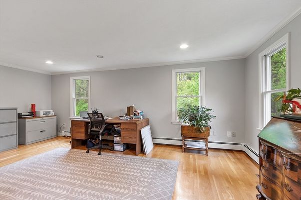 Home Office, Interior, Recessed Lighting, Wood Texture Flooring