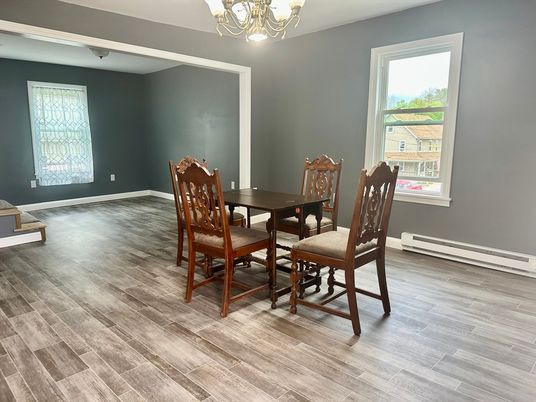 Chandelier, Dining room, Interior, Wood Texture Flooring
