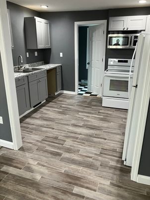 Interior, Kitchen, Recessed Lighting, Wood Texture Flooring