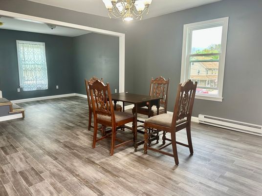 Chandelier, Dining room, Interior, Wood Texture Flooring