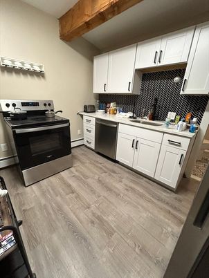Interior, Kitchen, Stainless Steel Appliances, Wooden Beams, Wood Texture Flooring