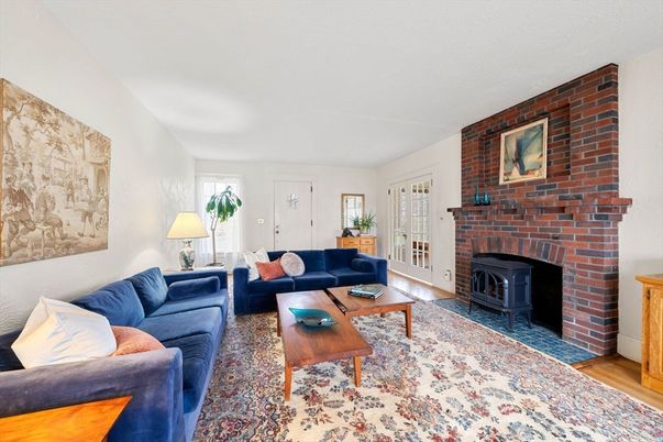 Fireplace, Interior, Living room, Stone Walls, Wood Texture Flooring