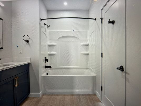 Bathroom, Interior, Recessed Lighting, Wood Texture Flooring