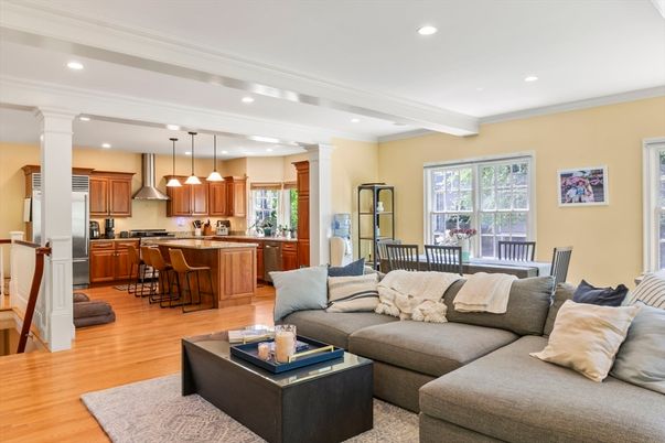 Dining room, Interior, Kitchen, Living room, Pendant Lights, Recessed Lighting, Wood Texture Flooring