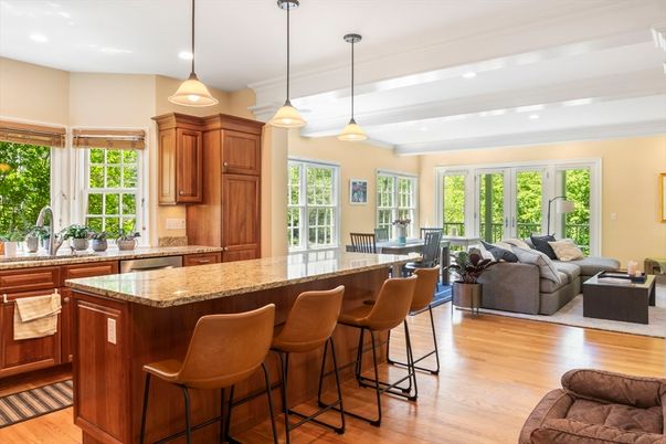 Interior, Kitchen, Living room, Pendant Lights, Recessed Lighting, Wood Texture Flooring
