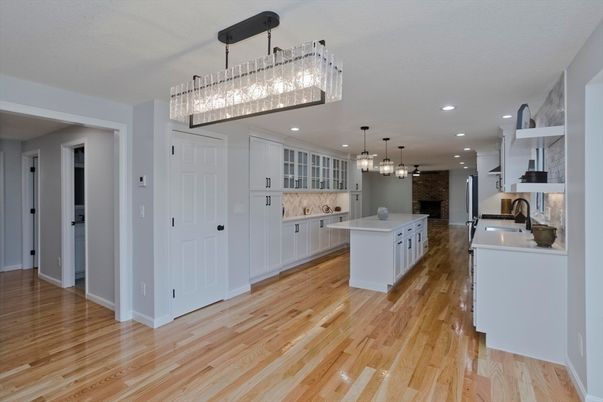 Interior, Kitchen, Pendant Lights, Recessed Lighting, Wood Texture Flooring