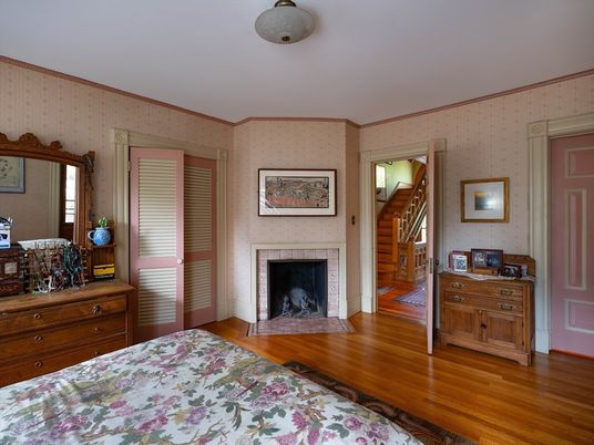 Bedroom, Fireplace, Interior, Wood Texture Flooring