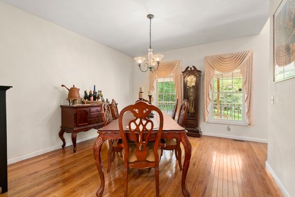 Chandelier, Dining room, Interior, Wood Texture Flooring