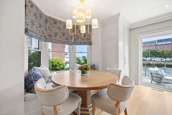 Chandelier, Dining room, Interior, Recessed Lighting, Wood Texture Flooring