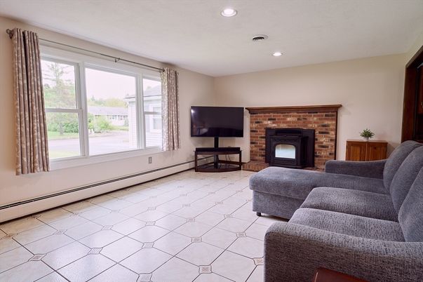 Fireplace, Interior, Living room, Recessed Lighting, Stone Walls