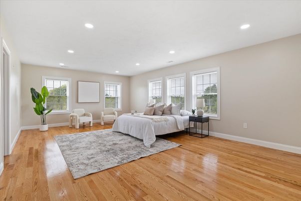 Bedroom, Interior, Recessed Lighting, Wood Texture Flooring