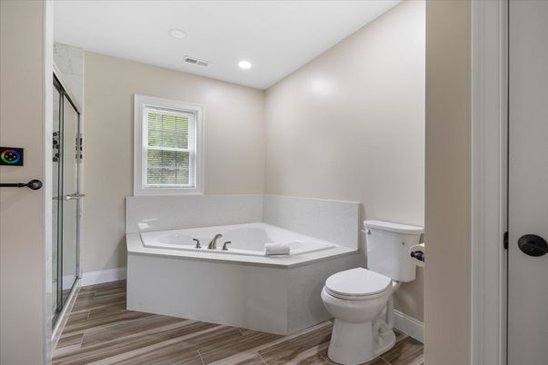Bathroom, Interior, Recessed Lighting, Wood Texture Flooring