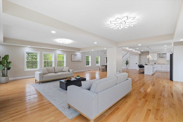 Interior, Kitchen, Living room, Recessed Lighting, Wood Texture Flooring