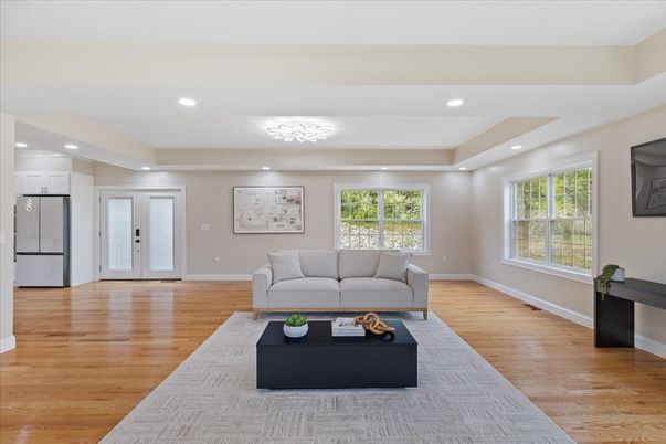 Interior, Living room, Recessed Lighting, Wood Texture Flooring