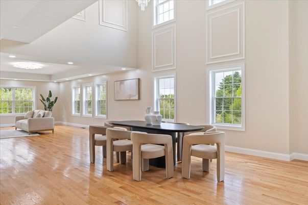 Dining room, Interior, Recessed Lighting, Wood Texture Flooring