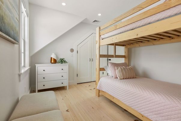 Bedroom, Interior, Recessed Lighting, Wooden Beams, Wood Texture Flooring