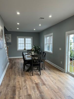 Dining room, Interior, Recessed Lighting, Wood Texture Flooring