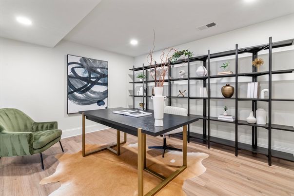Home Office, Interior, Recessed Lighting, Wood Texture Flooring