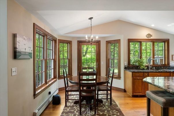 Chandelier, Dining room, Interior, Kitchen, Recessed Lighting, Wood Texture Flooring