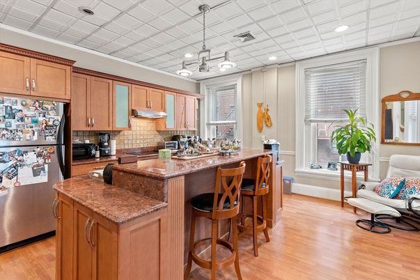 Interior, Kitchen, Pendant Lights, Recessed Lighting, Wood Texture Flooring