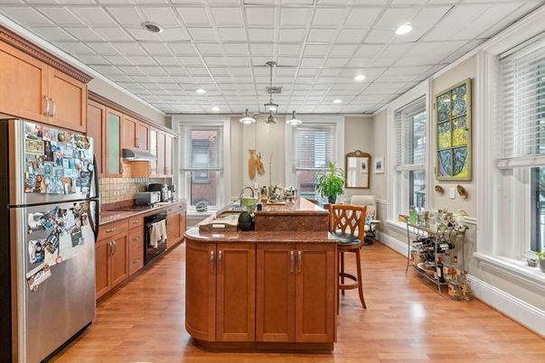 Interior, Kitchen, Pendant Lights, Recessed Lighting, Wood Texture Flooring