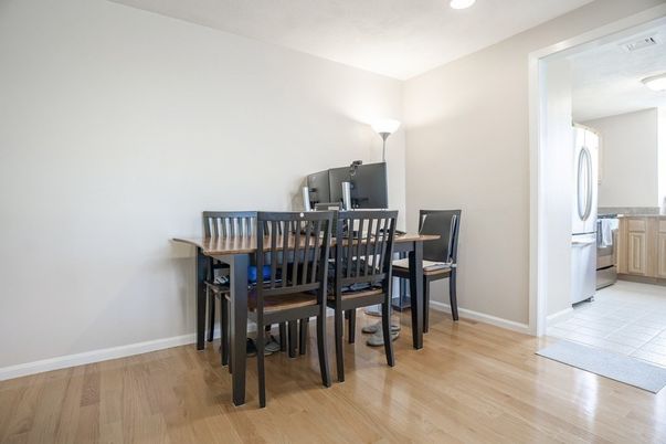 Dining room, Interior, Recessed Lighting, Wood Texture Flooring