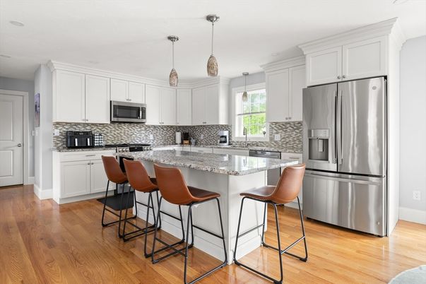 Interior, Kitchen, Pendant Lights, Stainless Steel Appliances, Wood Texture Flooring